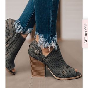 Olive Open Toe Perforated Bootie